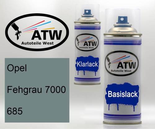 Opel, Fehgrau 7000, 685: 400ml Sprühdose + 400ml Klarlack - Set, von ATW Autoteile West.